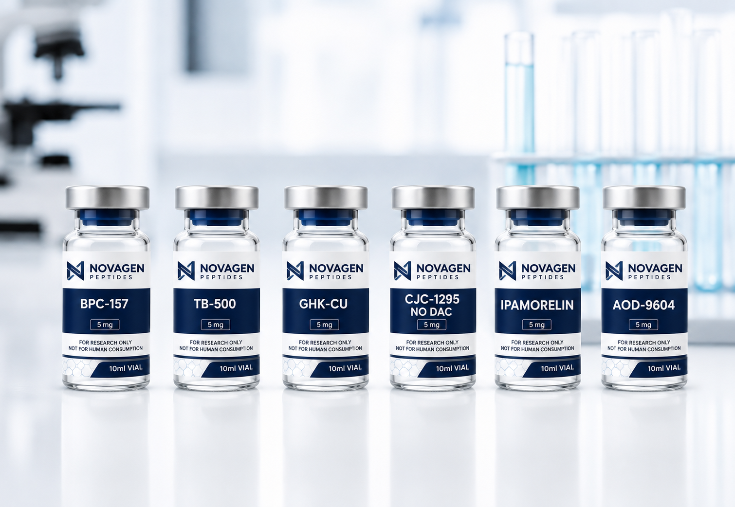 Novagen Peptides research vials lineup