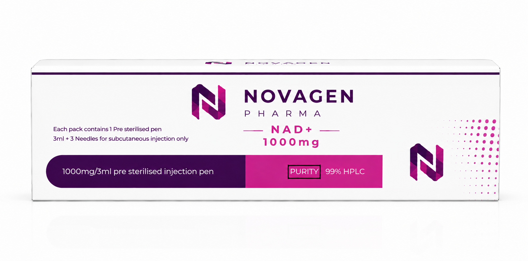 Novagen Pharma NAD+ 1000mg pre-sterilised injection pen box